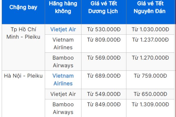 Siêu Ưu Đãi Vé Máy Bay Tết 2025 Đi Pleiku Chỉ Từ 530.000Đ