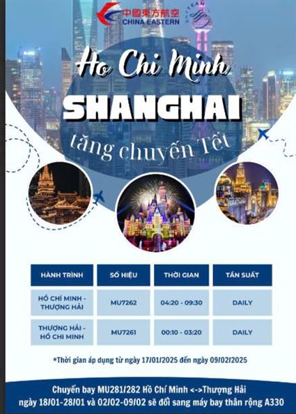 TĂNG CHUYẾN MÙA TẾT HỒ CHÍ MINH - THƯỢNG HẢI từ ngày 17/01/25 -09/02/25