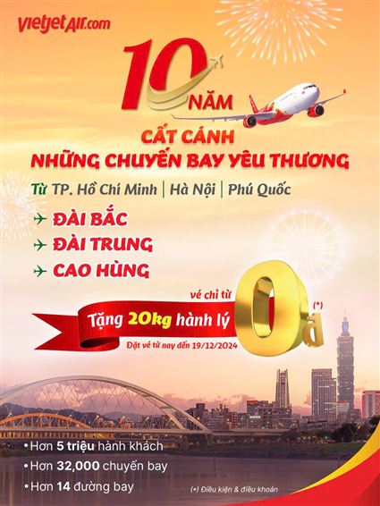 VIETJET MIỄN PHÍ 20KG HÀNH LÝ KÝ GỬI